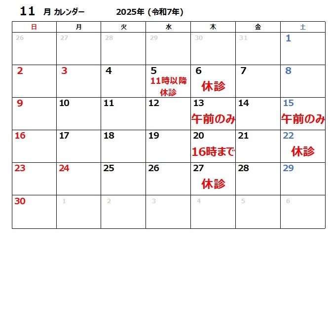 11月休診日のお知らせ